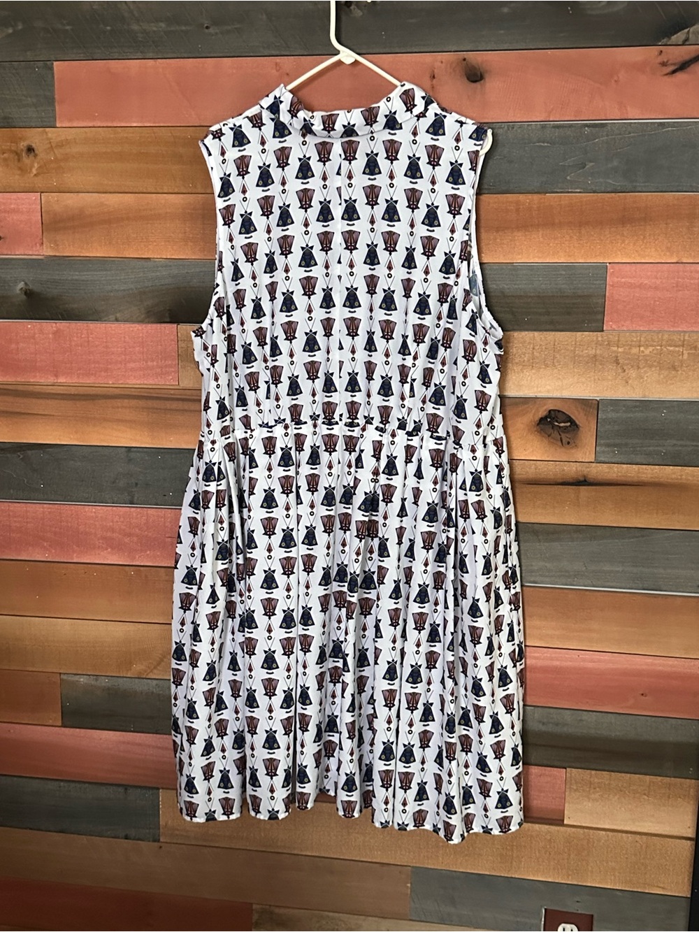 Eloquii Sleeveless Printed Fit & Flare Shirt Dress White Geometric Midi - Picture 5 of 5
